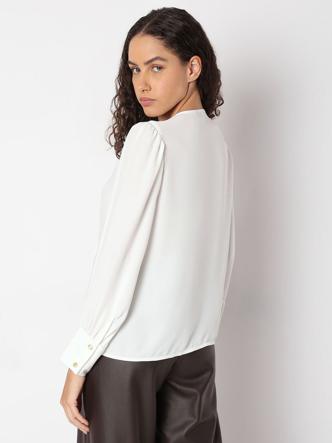 White Asymmetrical Button Top