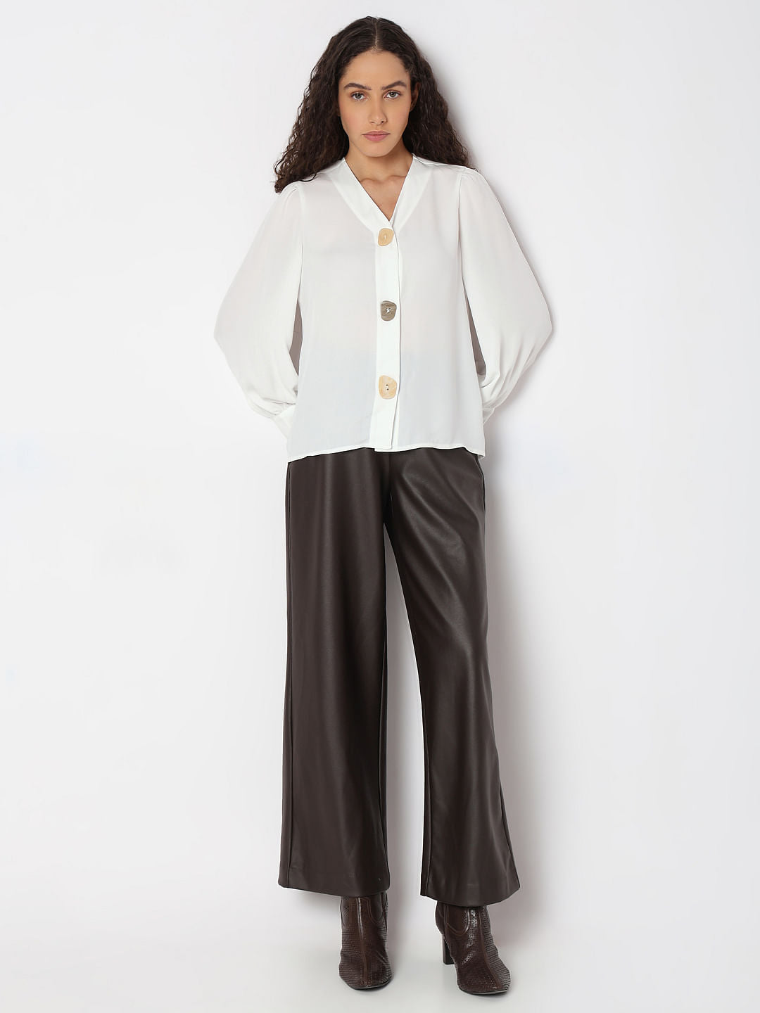 White Asymmetrical Button Top