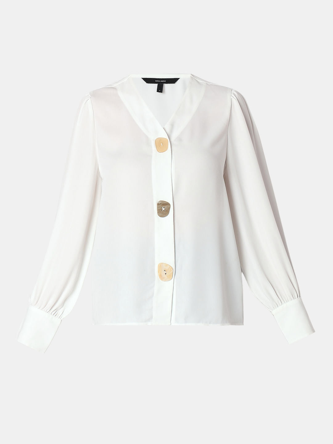 White Asymmetrical Button Top