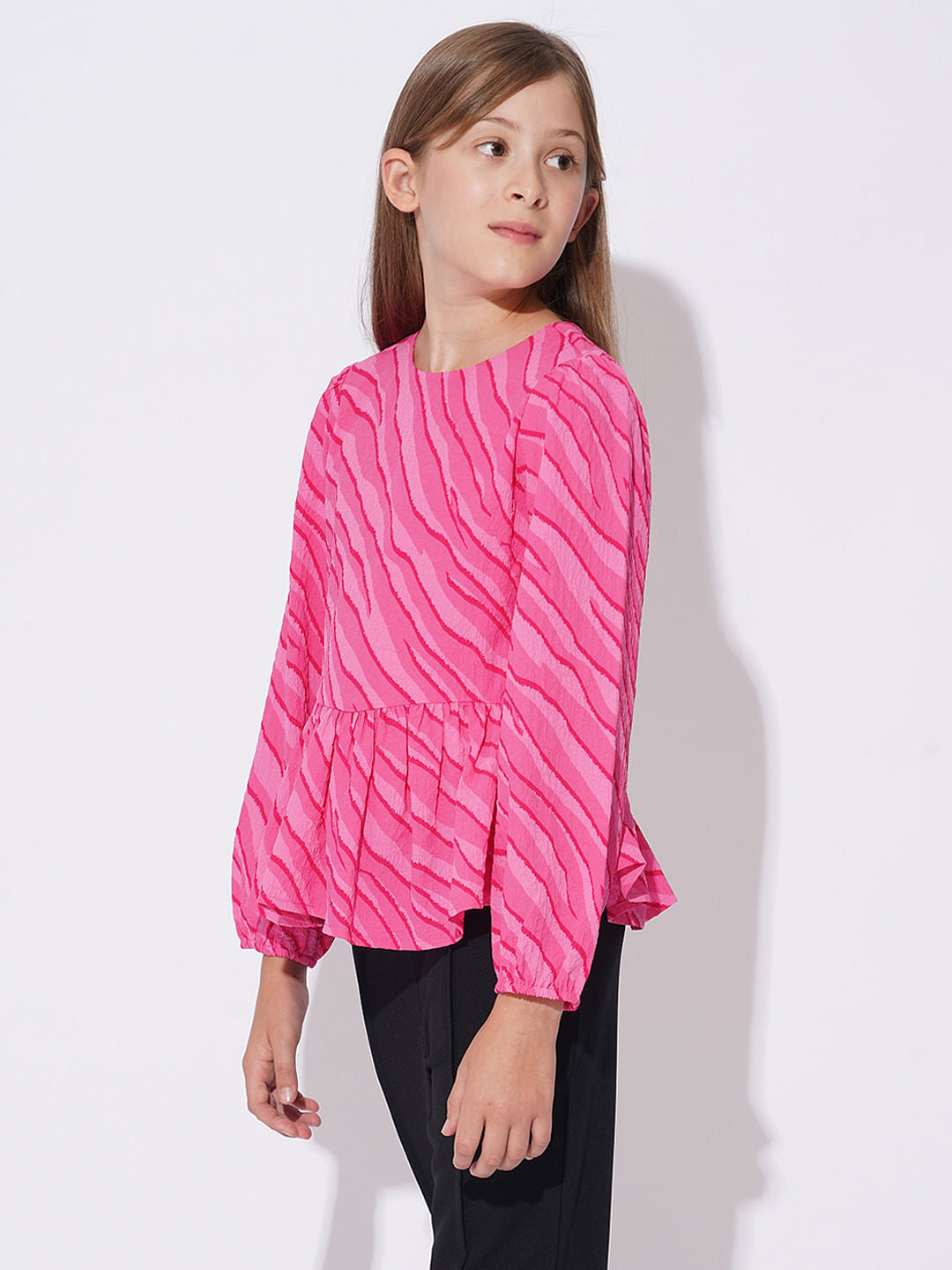 Girls Pink Printed Knit Top