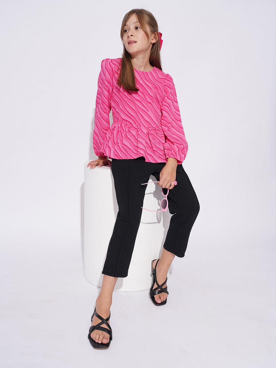 Girls Pink Printed Knit Top