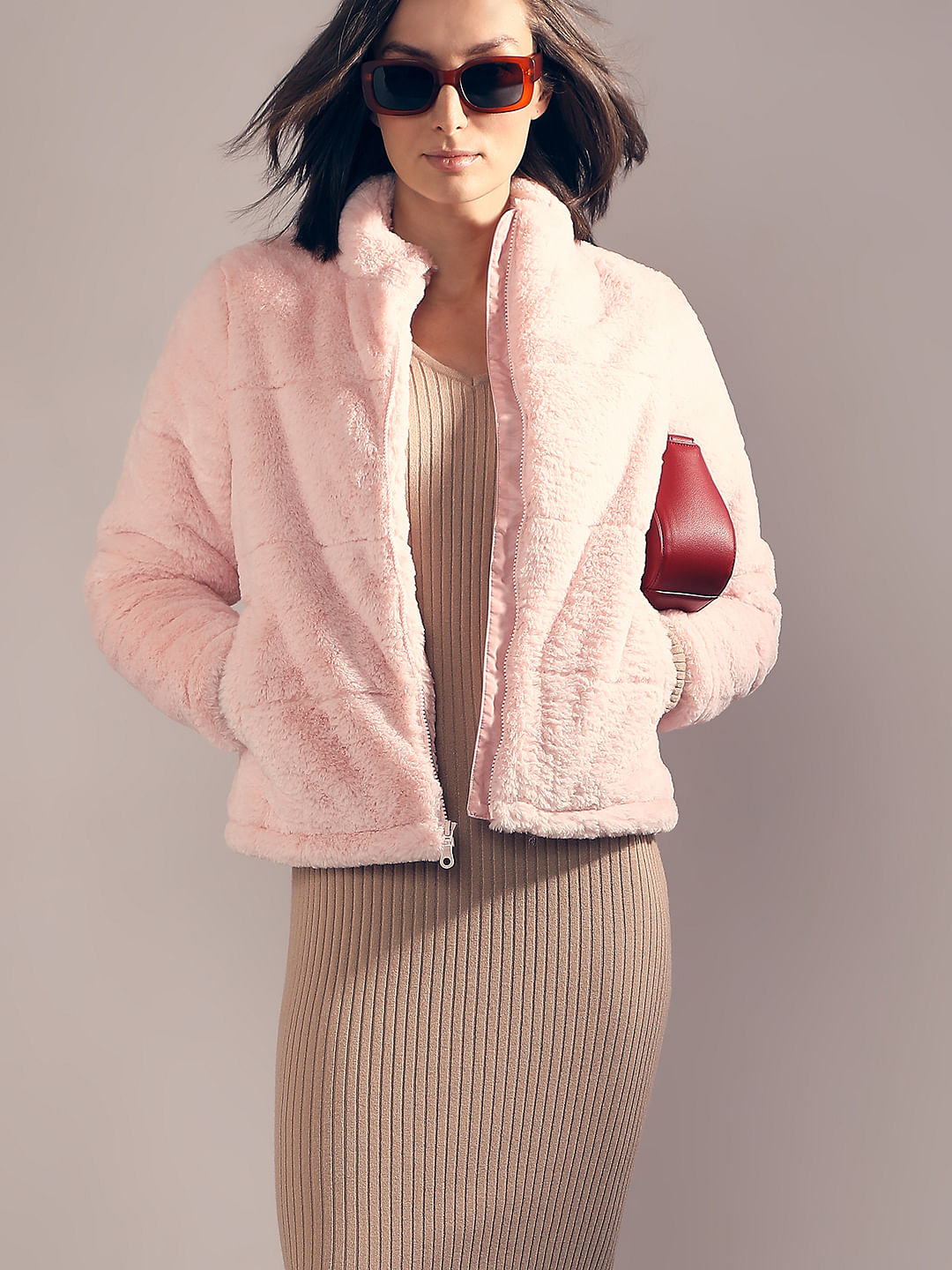 ジャケット・アウター PINK THEREDTHREAD S FUR JACKET SHORT Light Pink Faux Fur Short Jacket XS theredthread S fur jacket