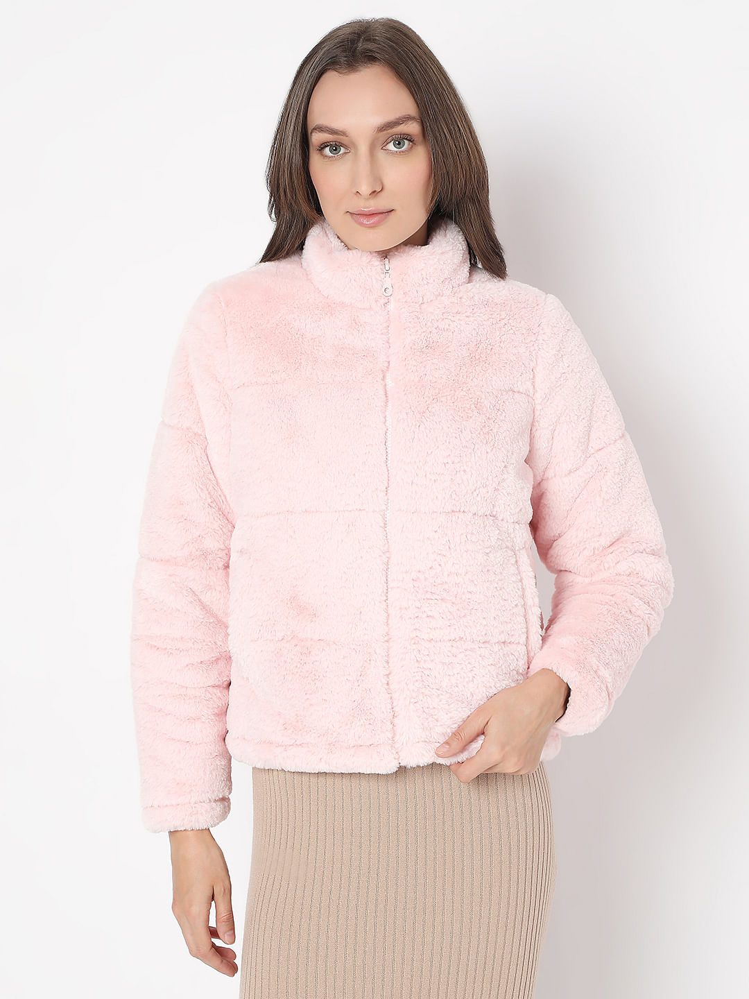 Light Pink Faux Fur Short Jacket