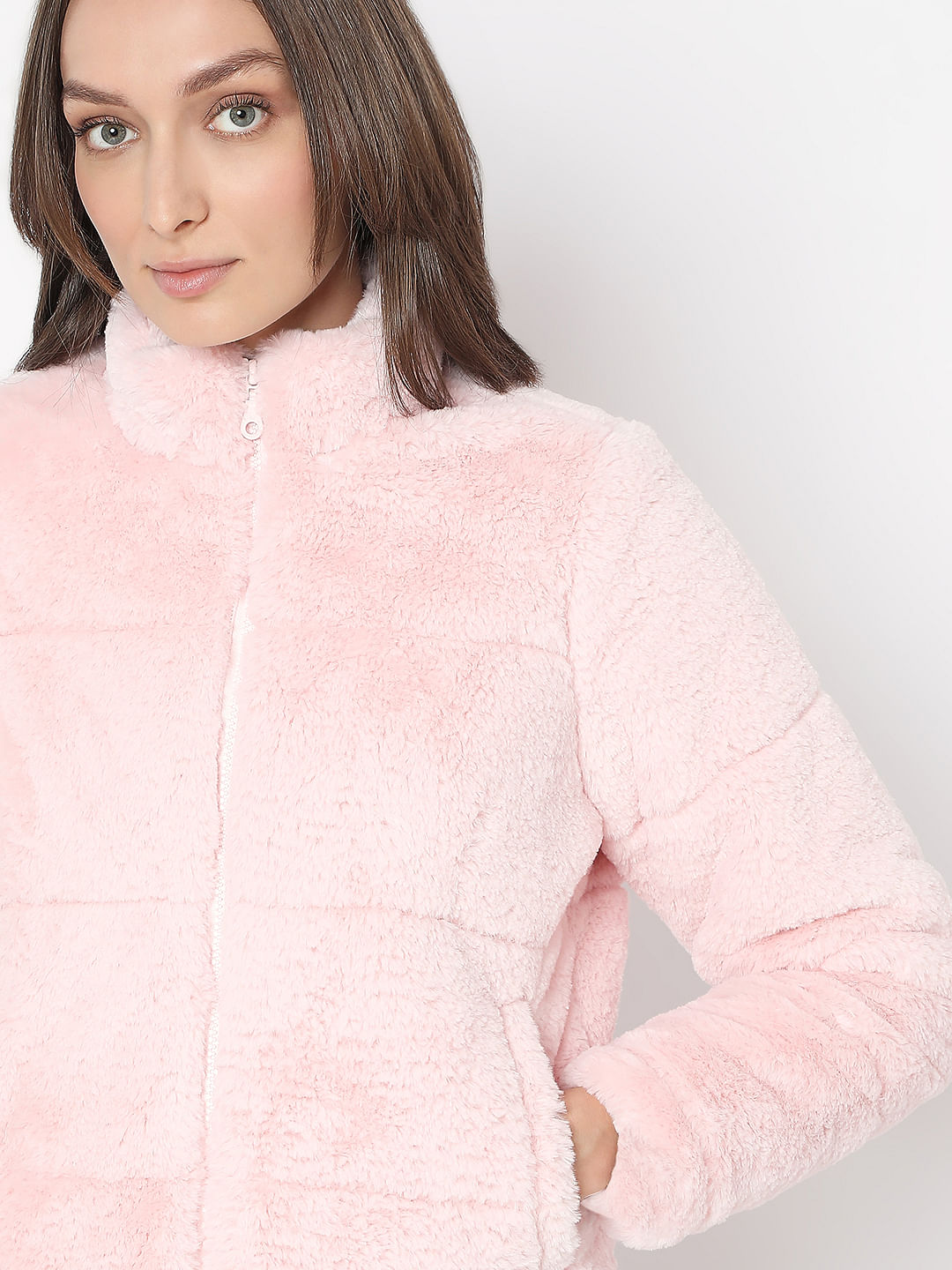 Light Pink Faux Fur Short Jacket