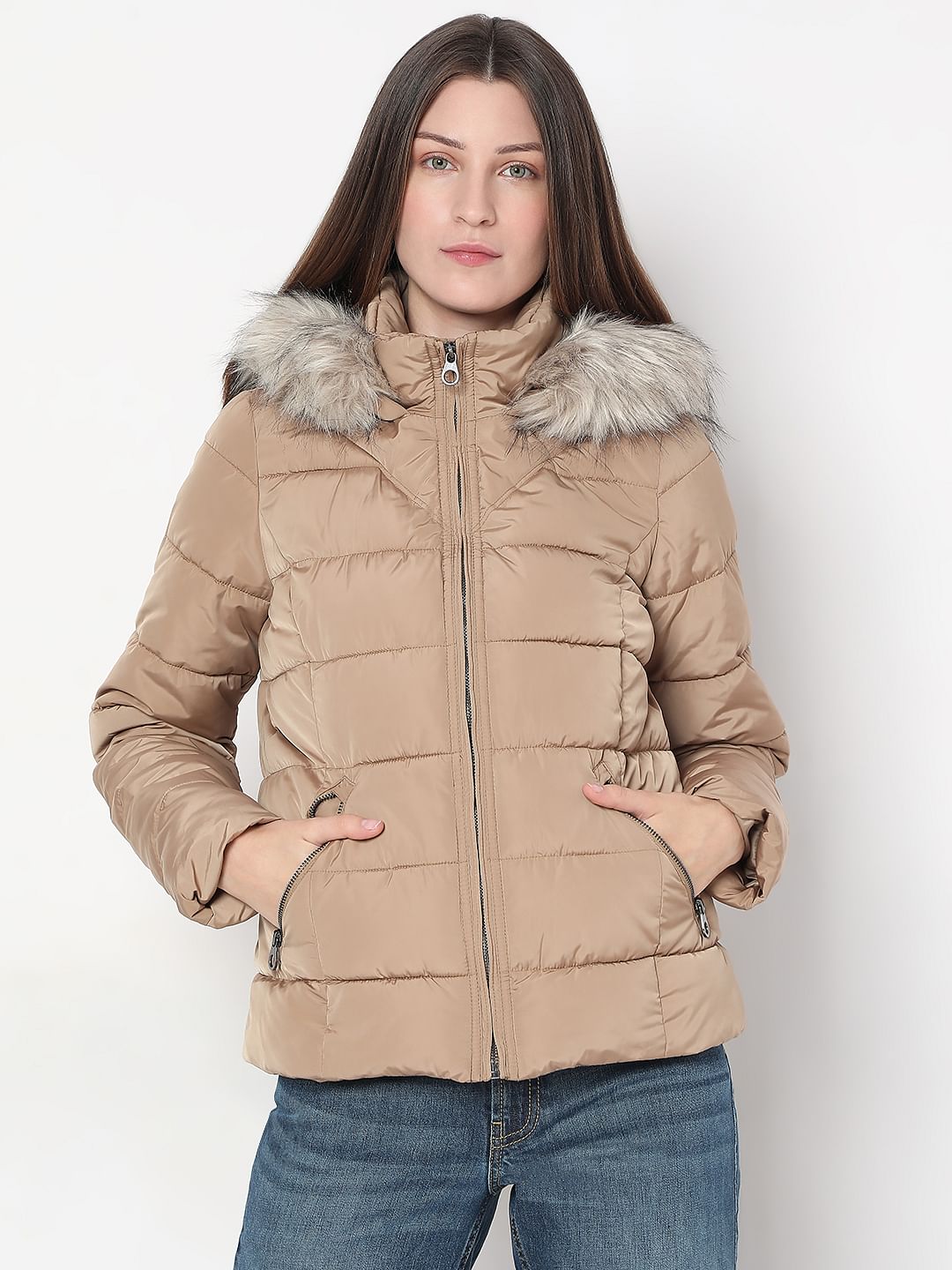 Brown Fur Hooded Puffer Jacket