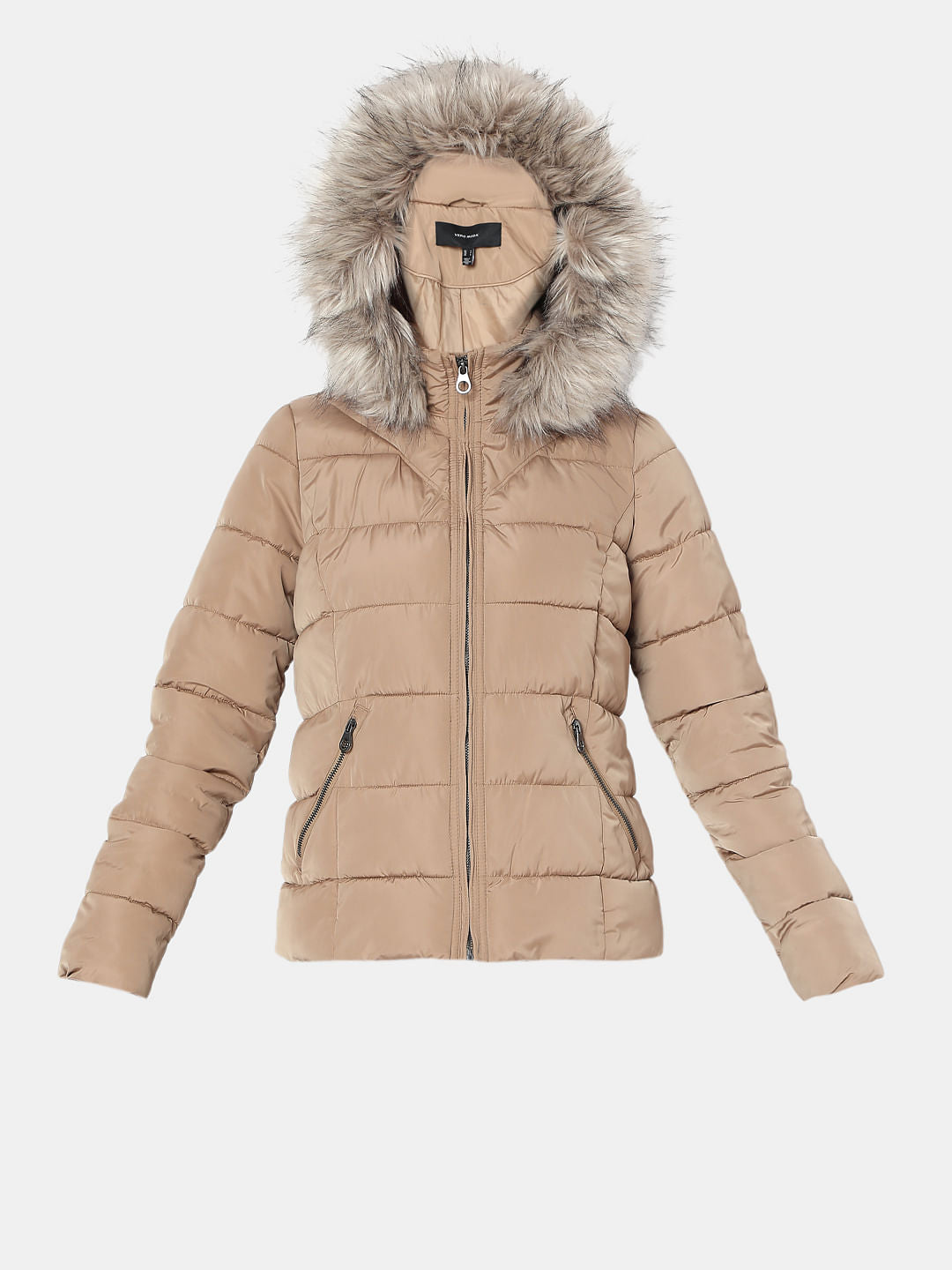 Brown Fur Hooded Puffer Jacket