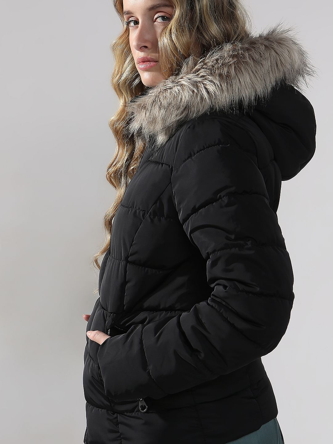 Black Fur Hooded Jacket