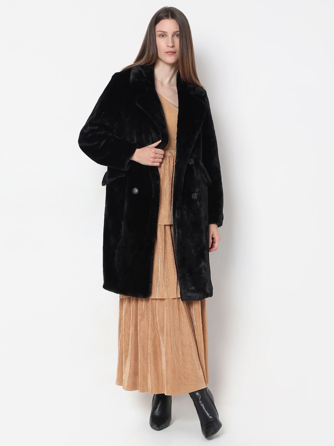 Black Faux Fur Long Coat