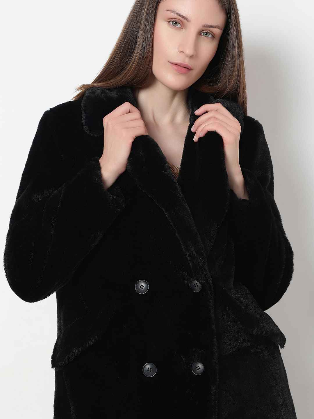 Black Faux Fur Long Coat