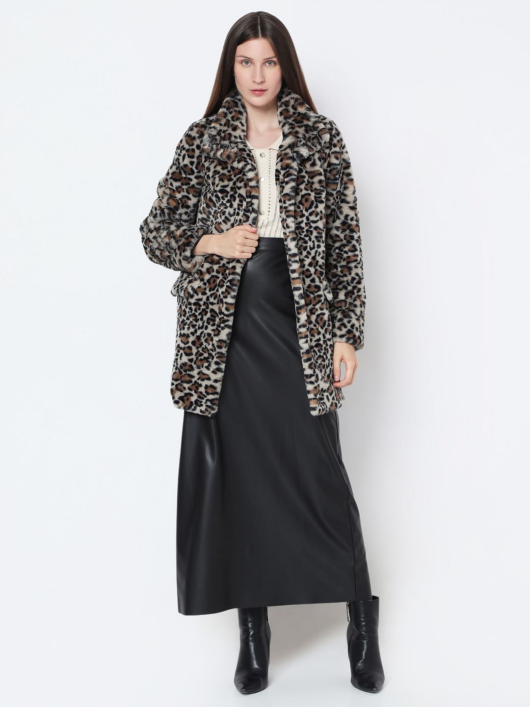 Brown Animal Print Faux Fur Jacket