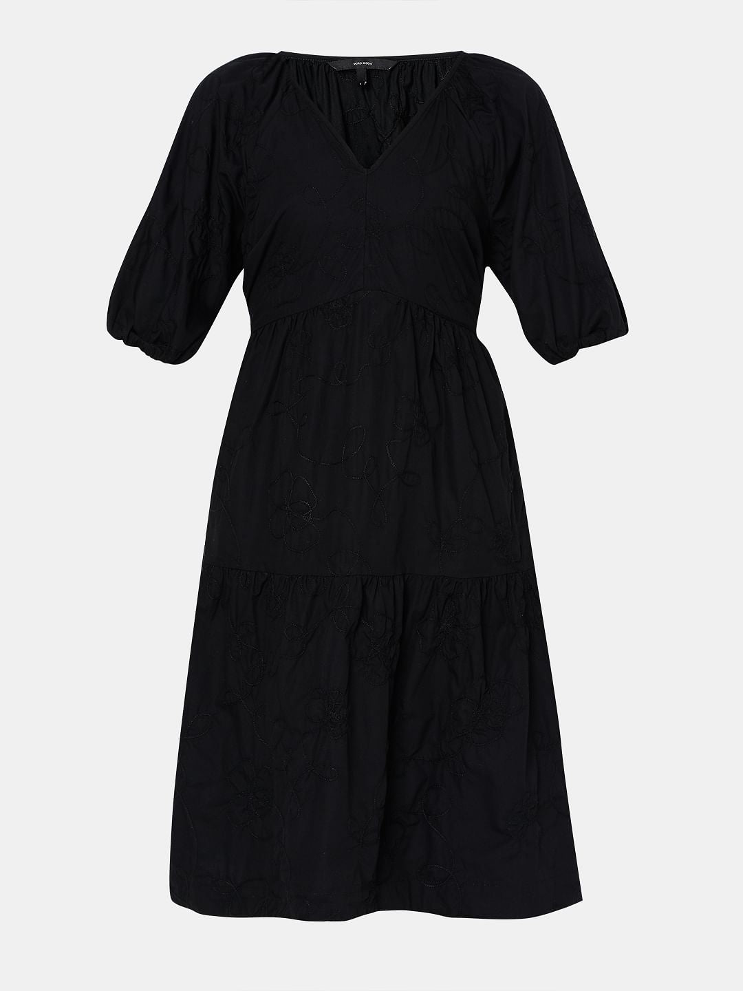 Black Tiered Cotton Fit & Flare Dress