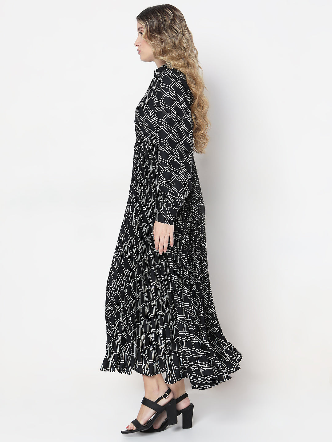 Black Printed Midi Dress