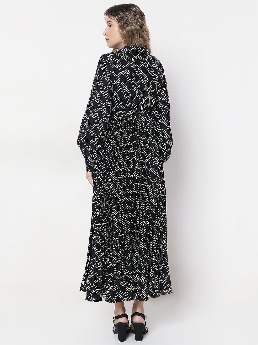 Black Printed Midi Dress