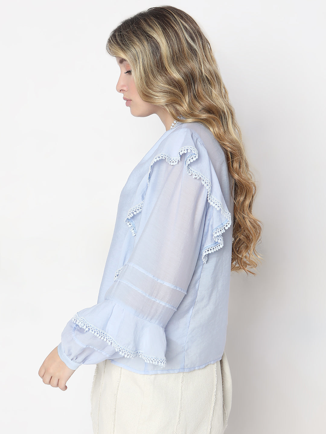 Light Blue Frill Detail Top