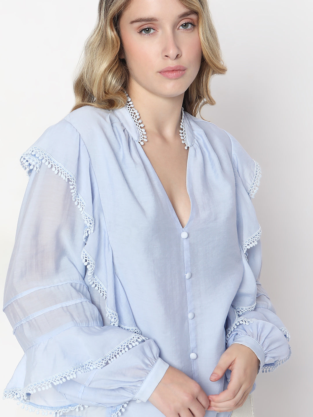 Light Blue Frill Detail Top