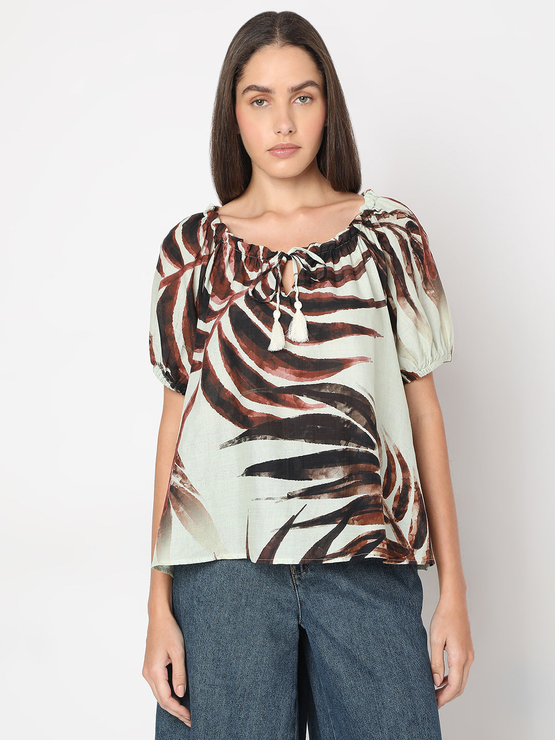 Tie-Up Neck Printed Top