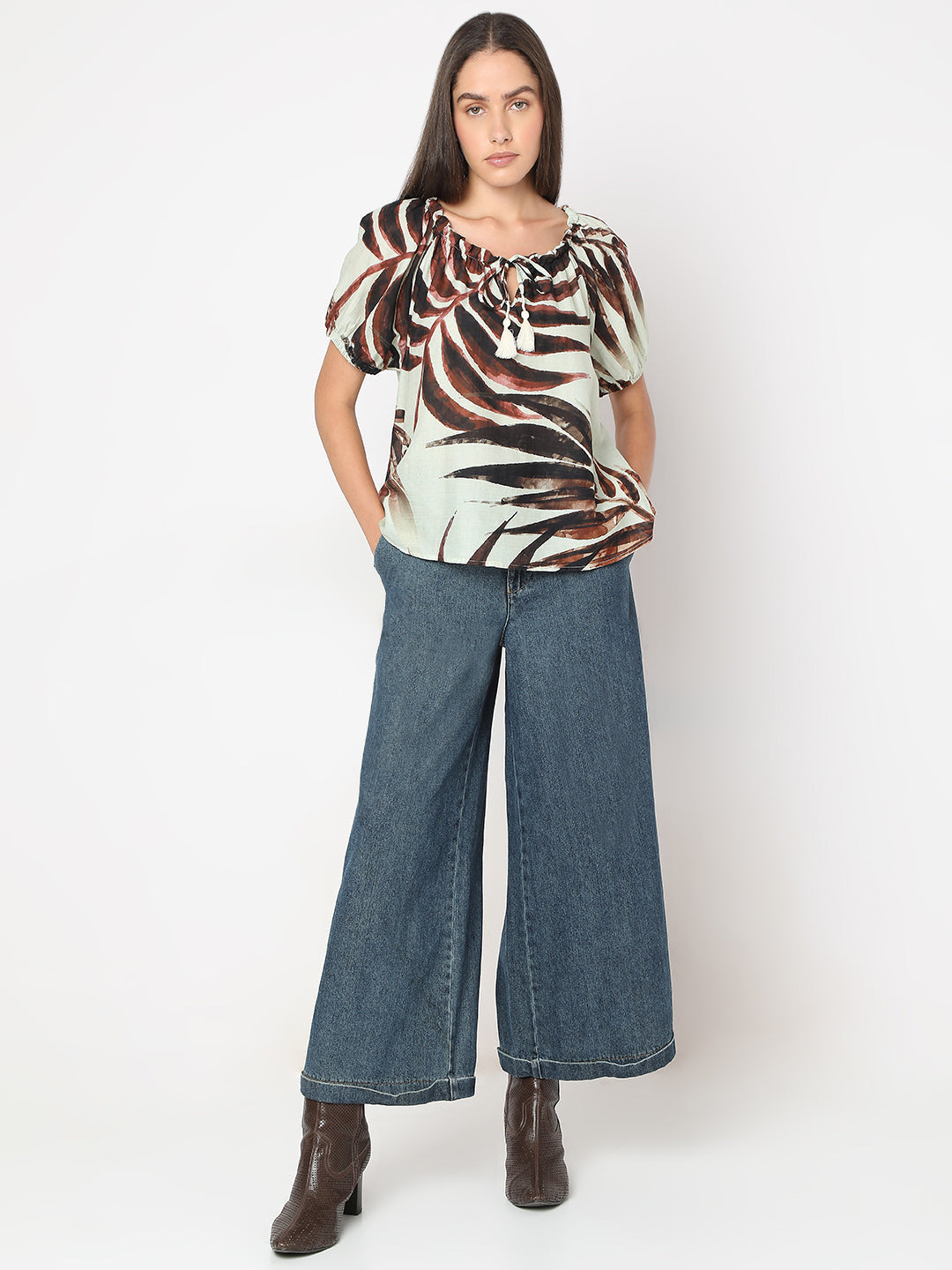 Tie-Up Neck Printed Top