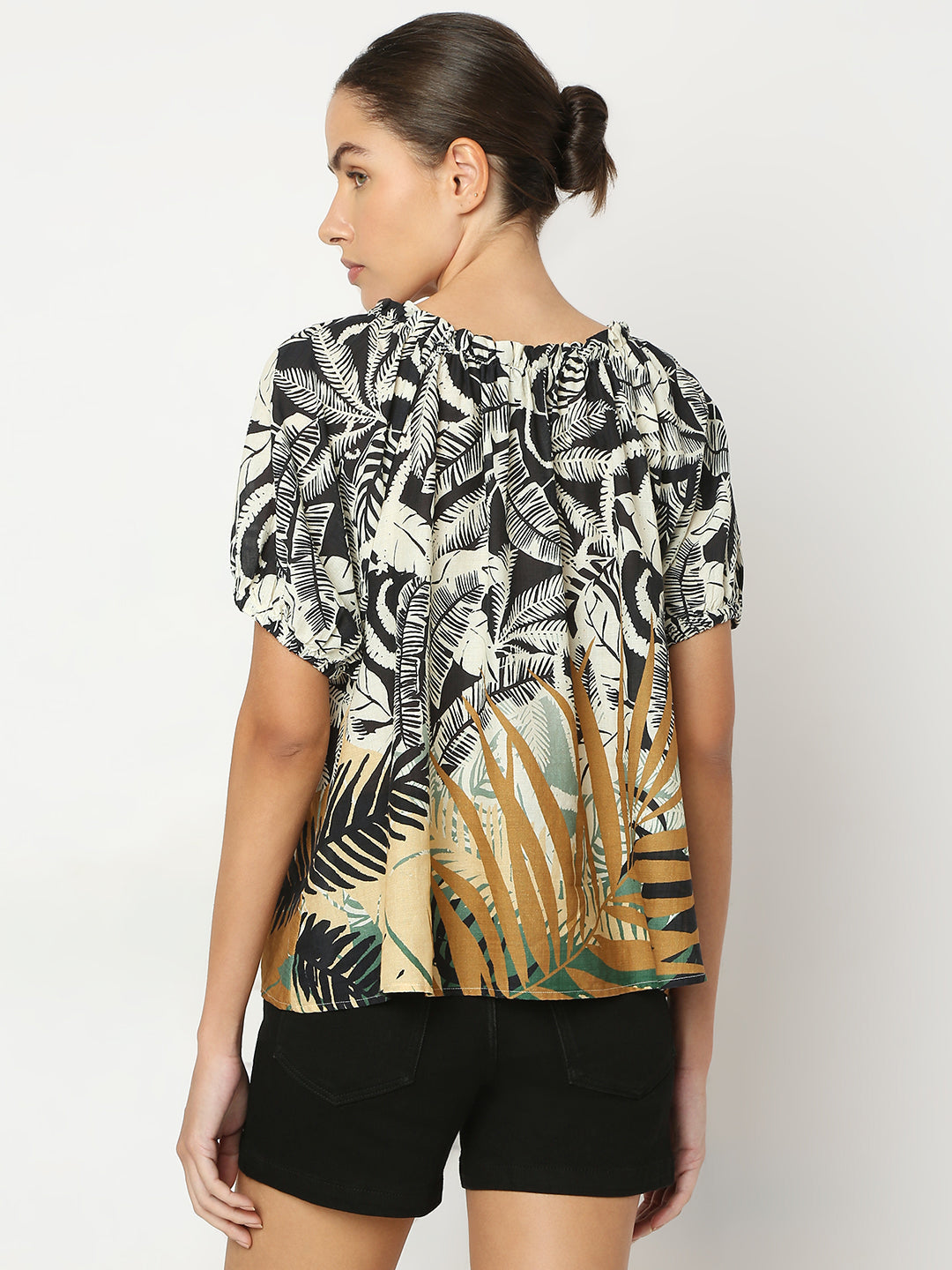 Beige Tropical Print Top
