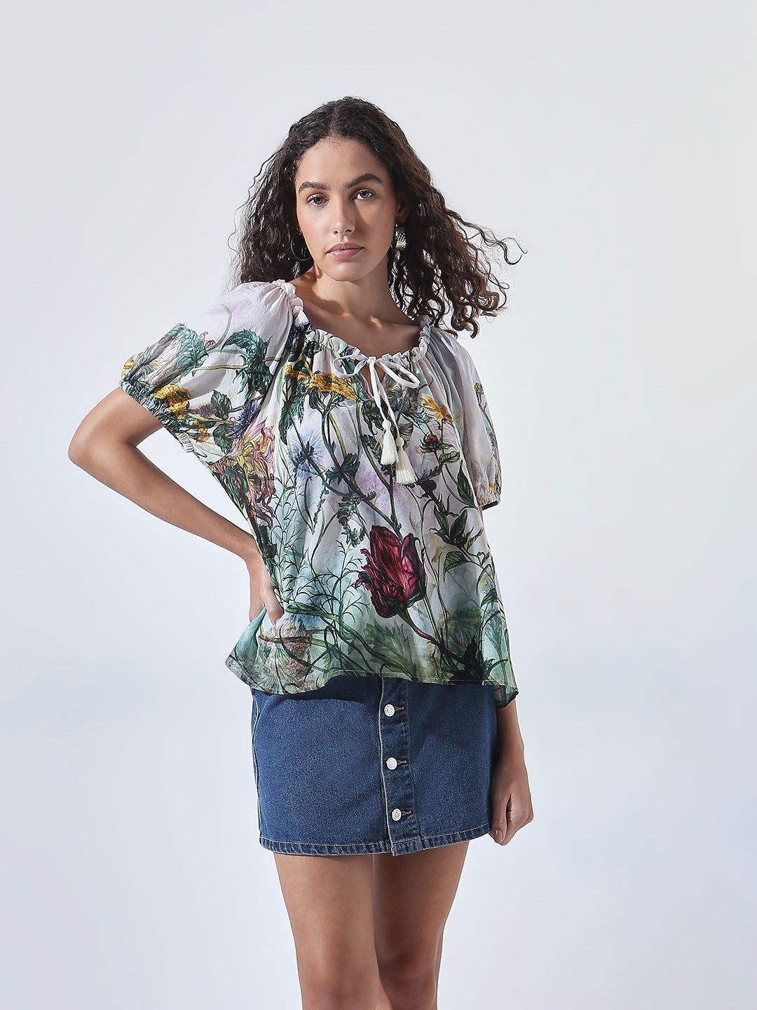 Printed Tie-Up Neck Top
