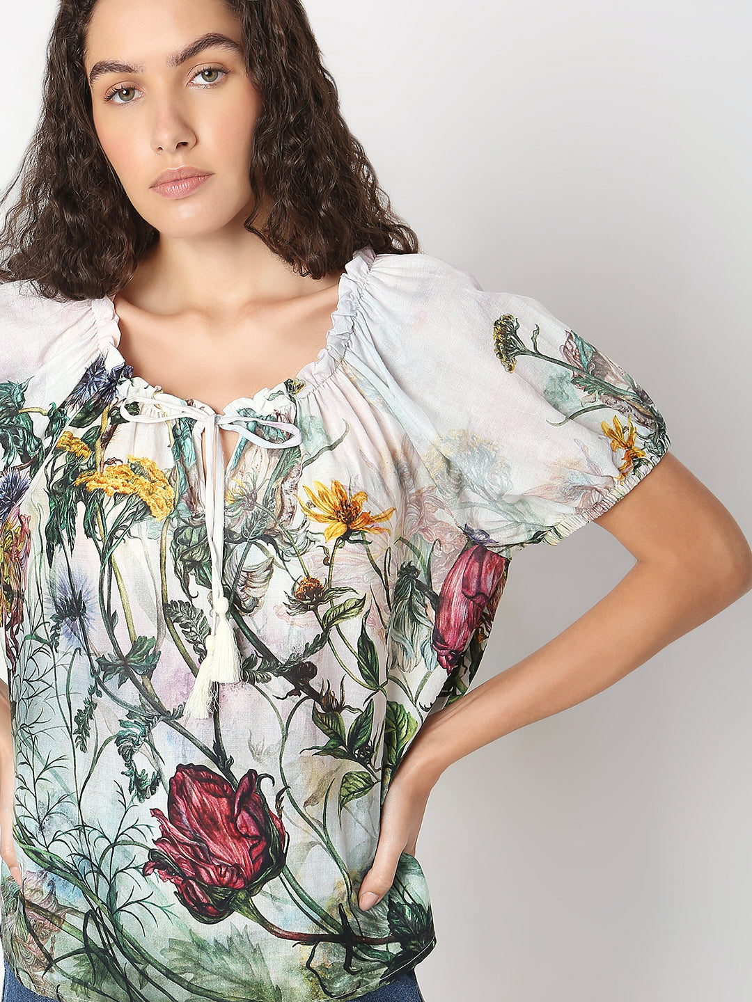 Printed Tie-Up Neck Top