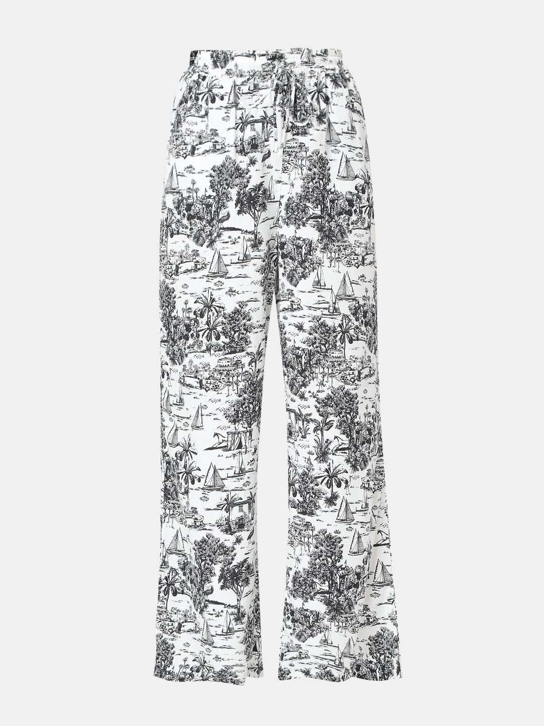 White Printed Wide Leg Pants