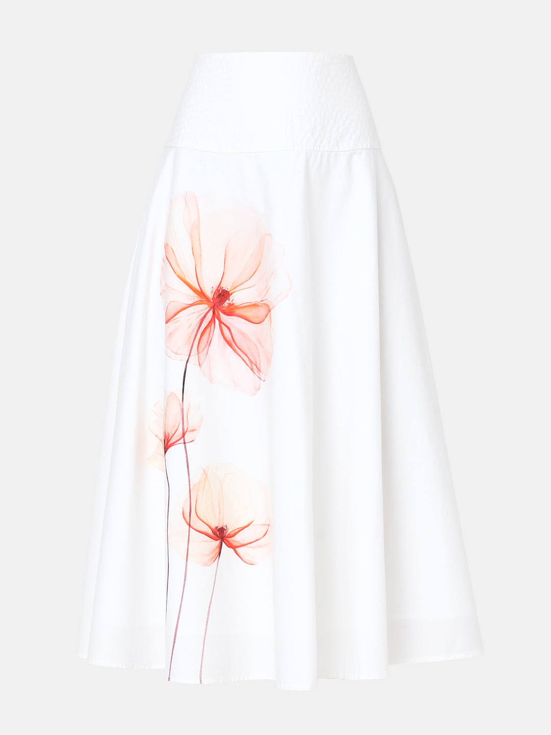 White Floral Print Flared Skirt