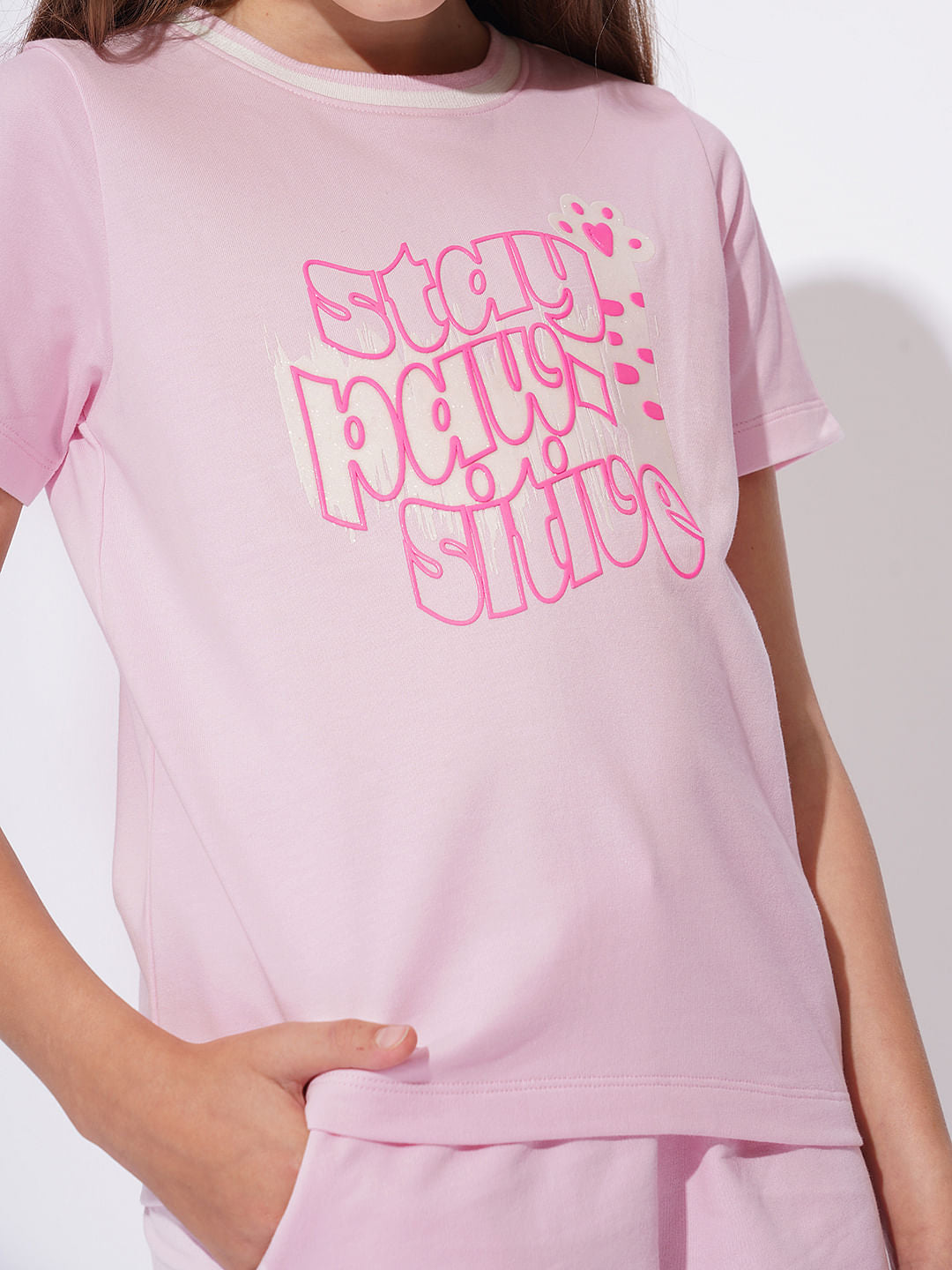 Girls Pink Printed Co-Ord Set T-Shirt