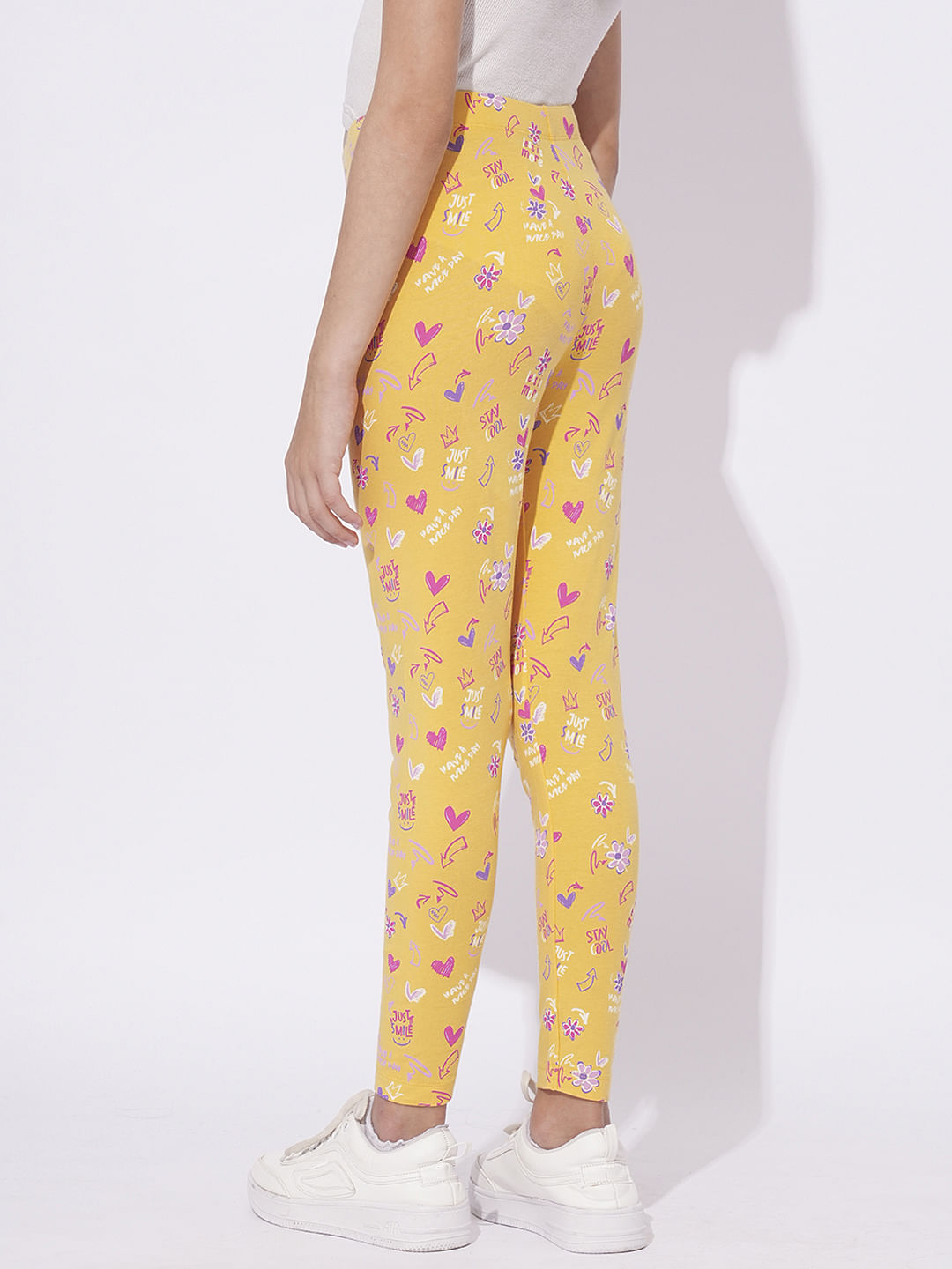Girls Yellow Printed Leggings