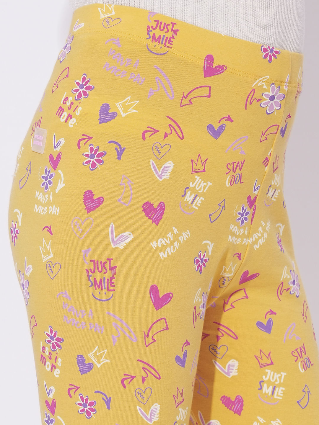 Girls Yellow Printed Leggings