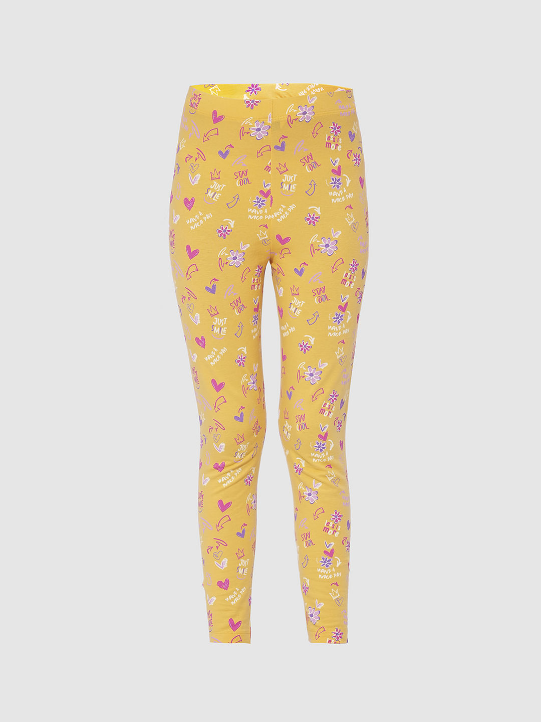 Girls Yellow Printed Leggings
