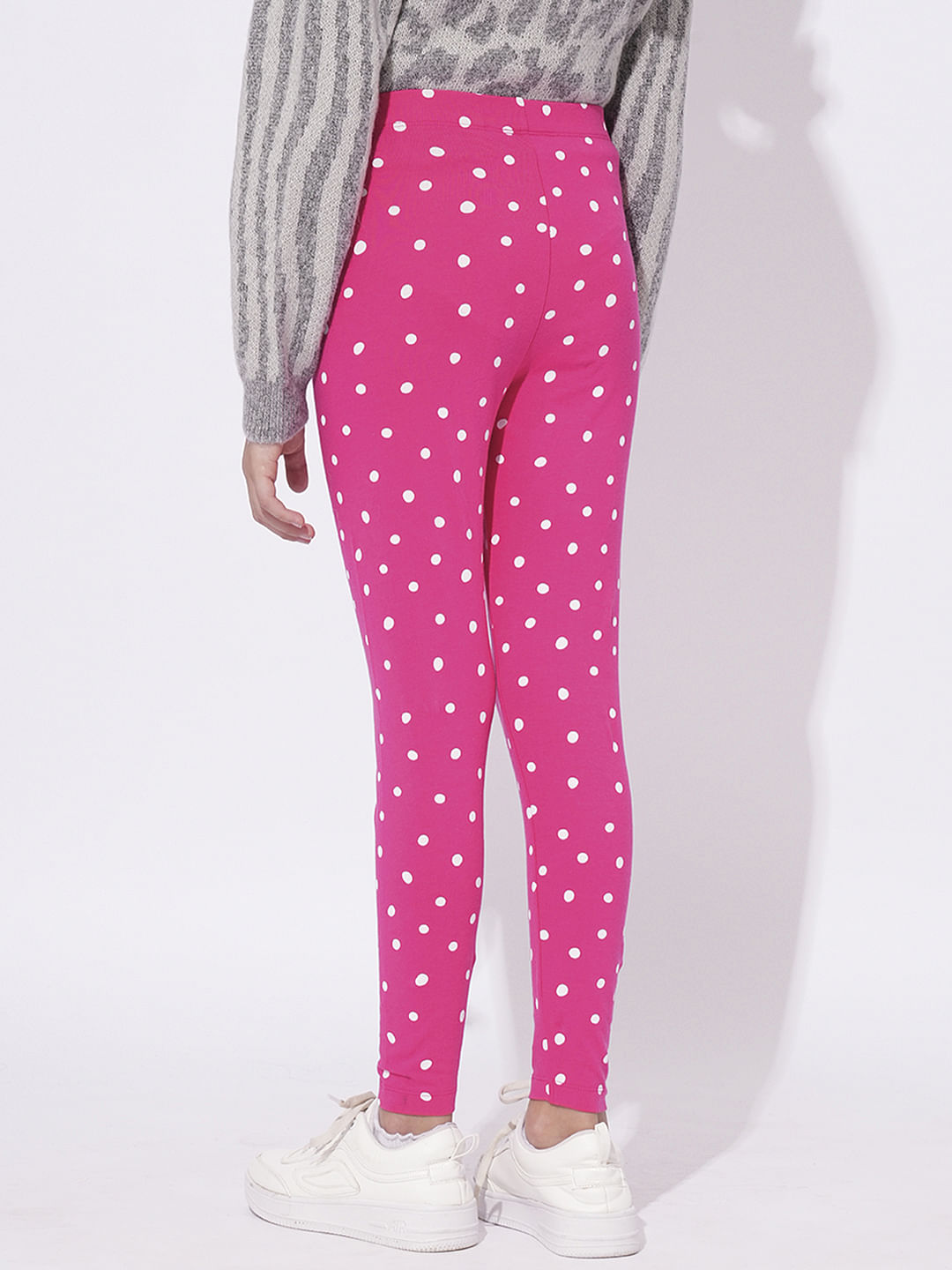 Girls Pink Polka Dot Leggings
