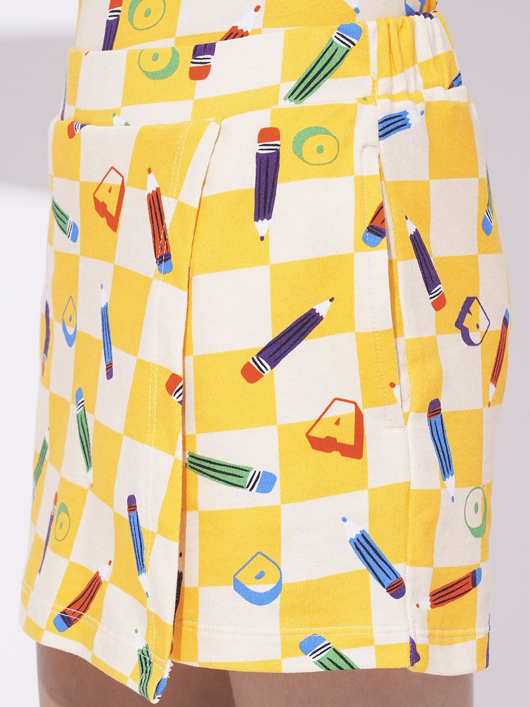 Girls Yellow Printed Skort