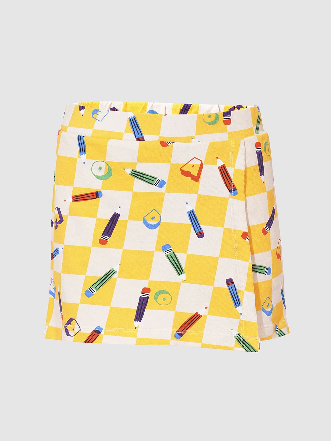 Girls Yellow Printed Skort