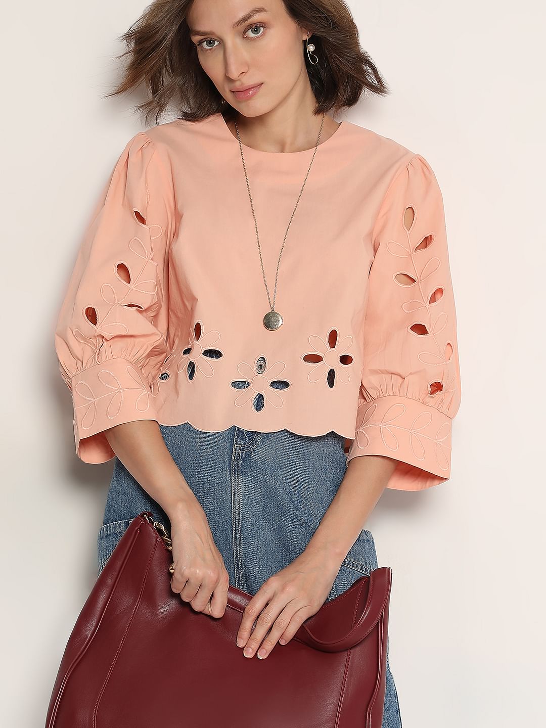 Pink Cut-Work Detail Top