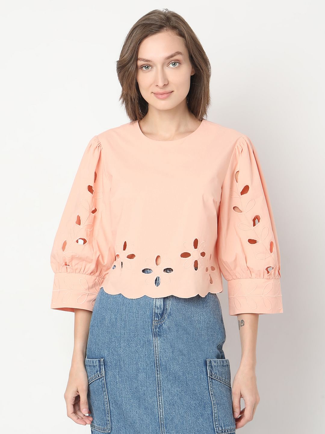 Pink Cut-Work Detail Top