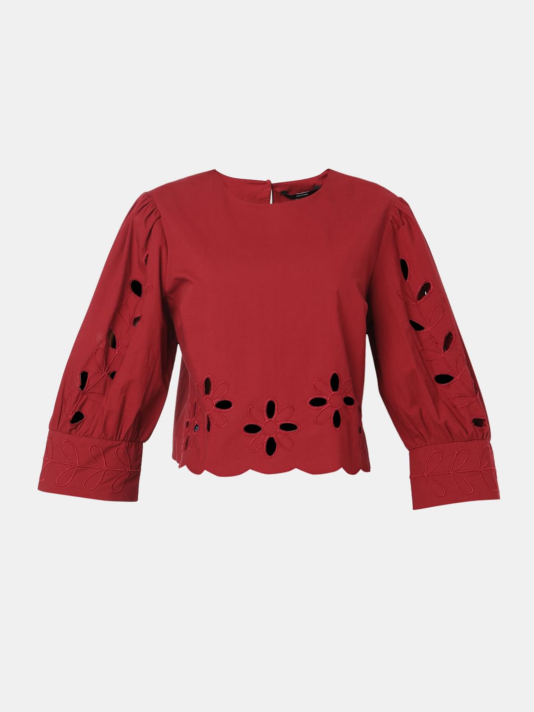 Dark Red Cut-Work Detail Top