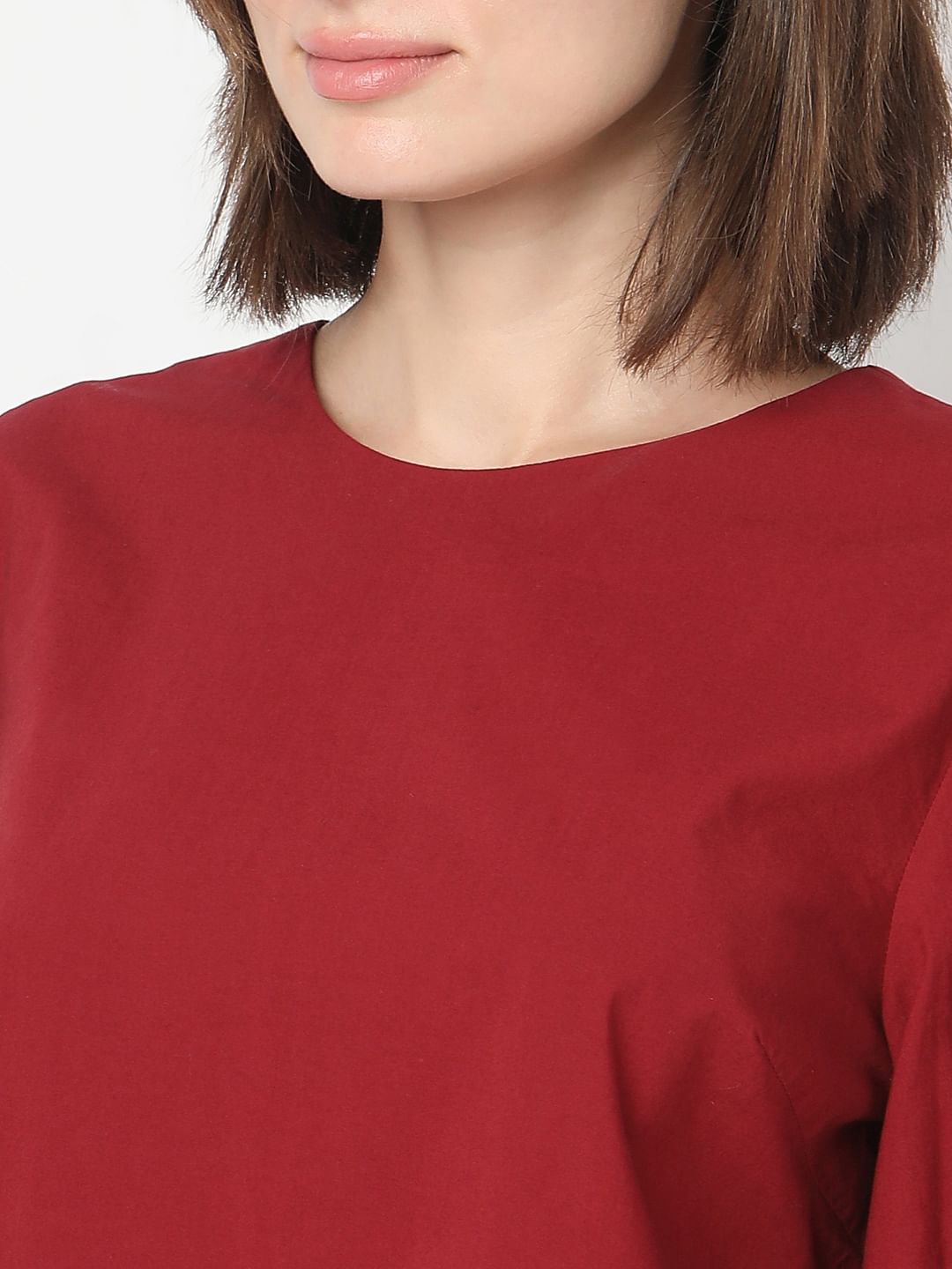 Dark Red Cut-Work Detail Top