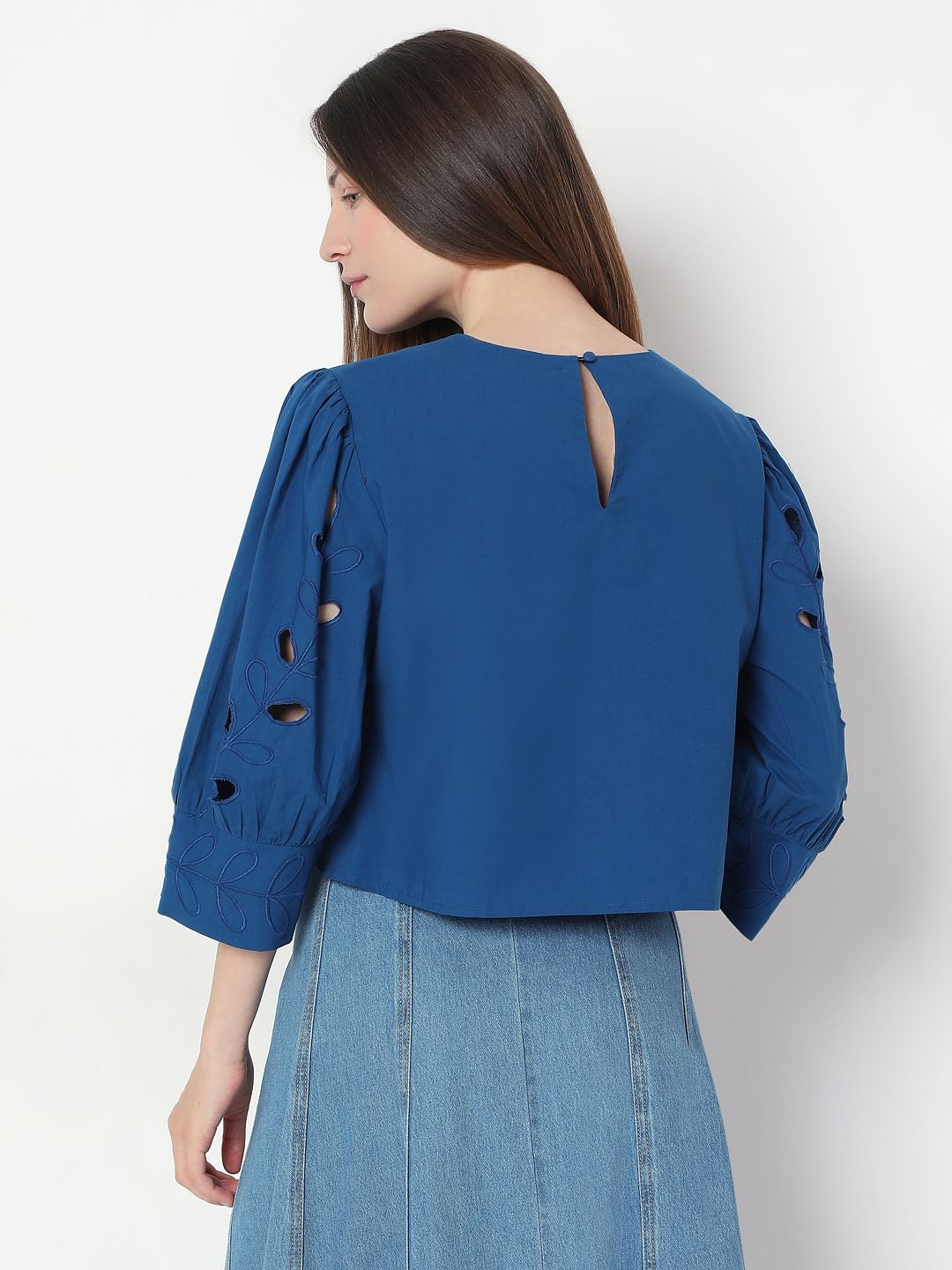 Blue Cut-Work Top