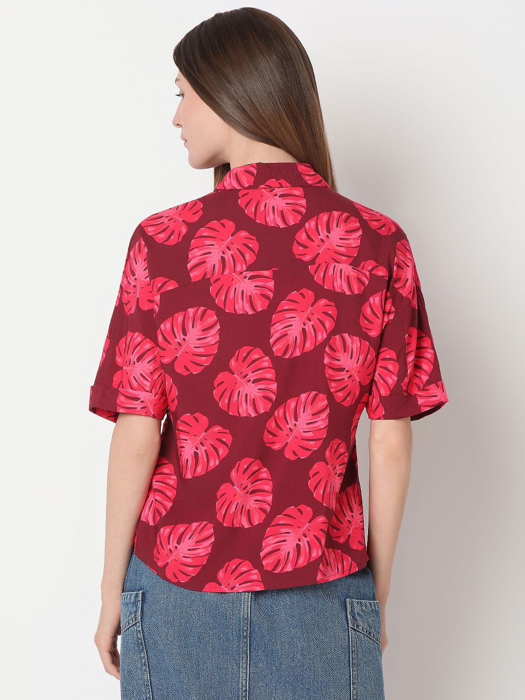 Red Leafy Printed Viscose Shirt