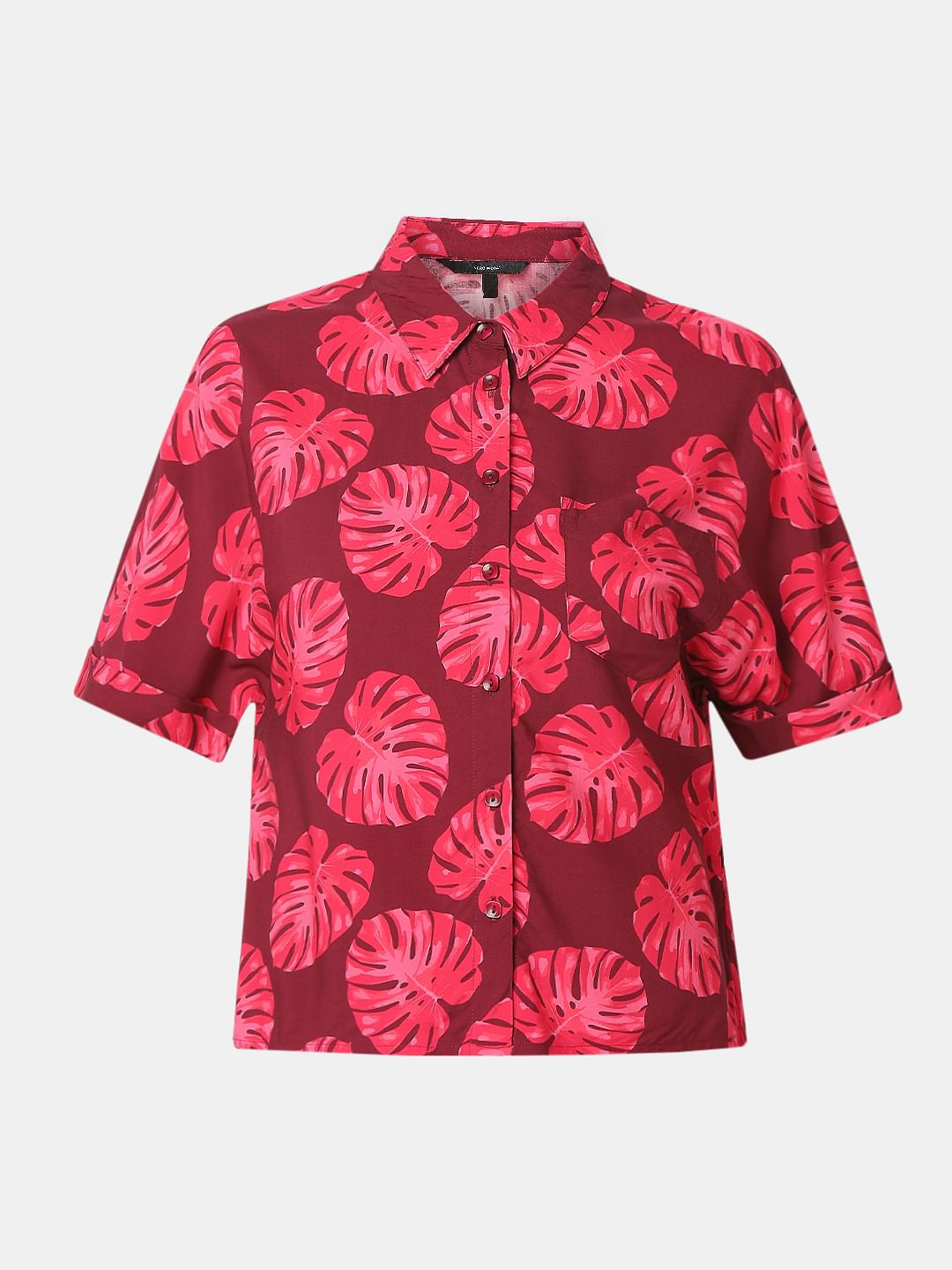 Red Leafy Printed Viscose Shirt