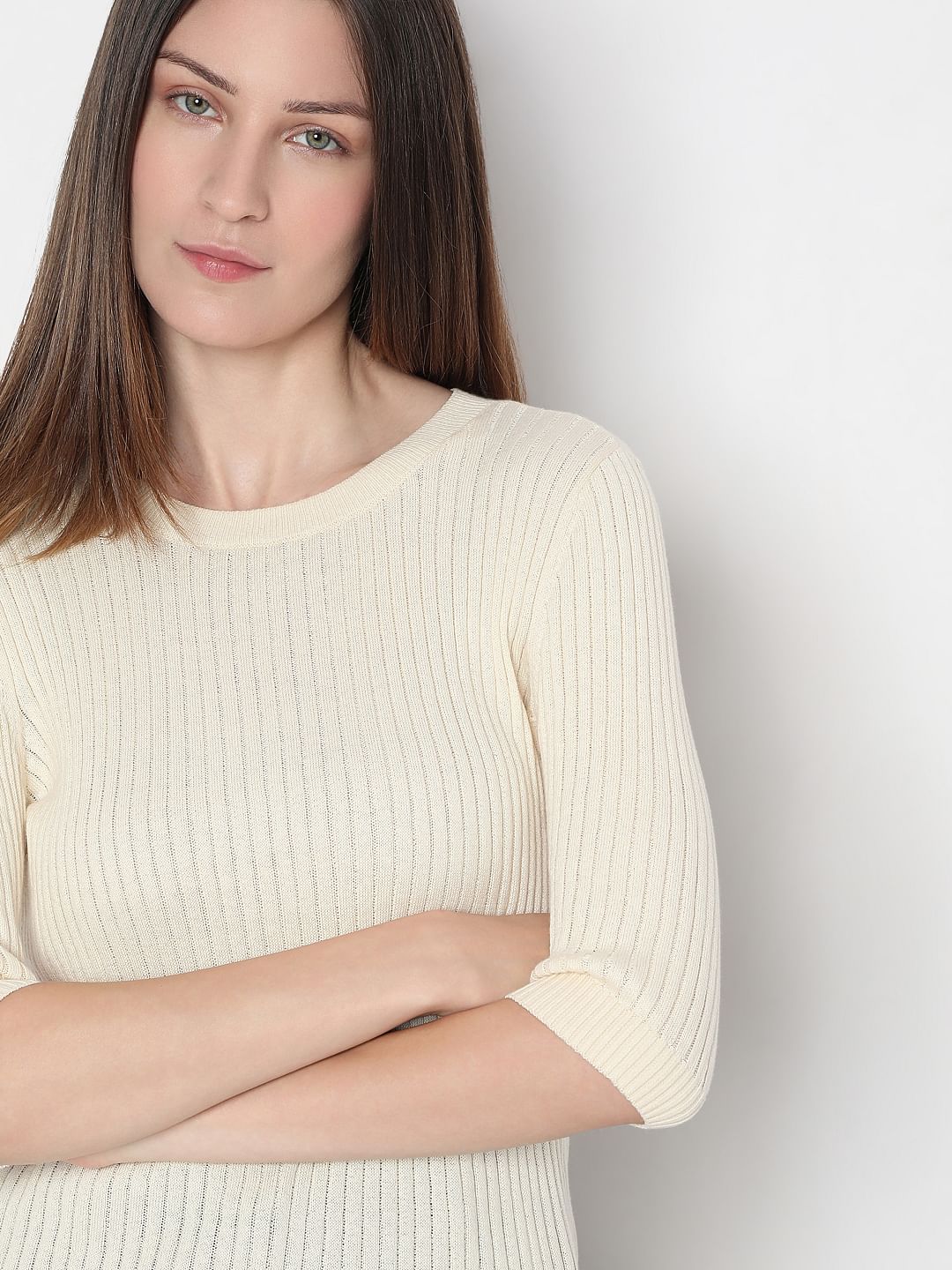 Beige Ribbed Knitted Top