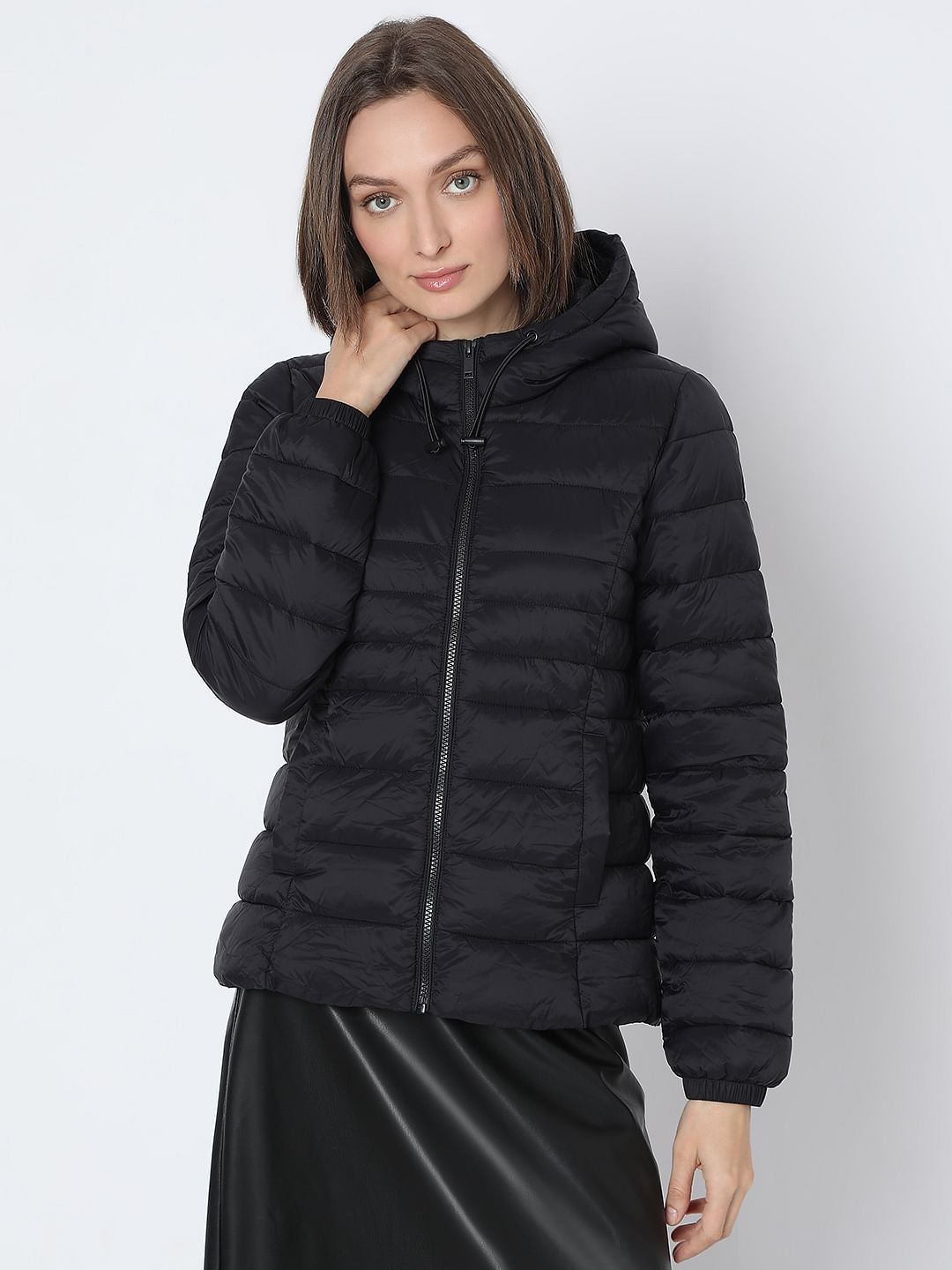 Black Short Hooded Puffer Jacket