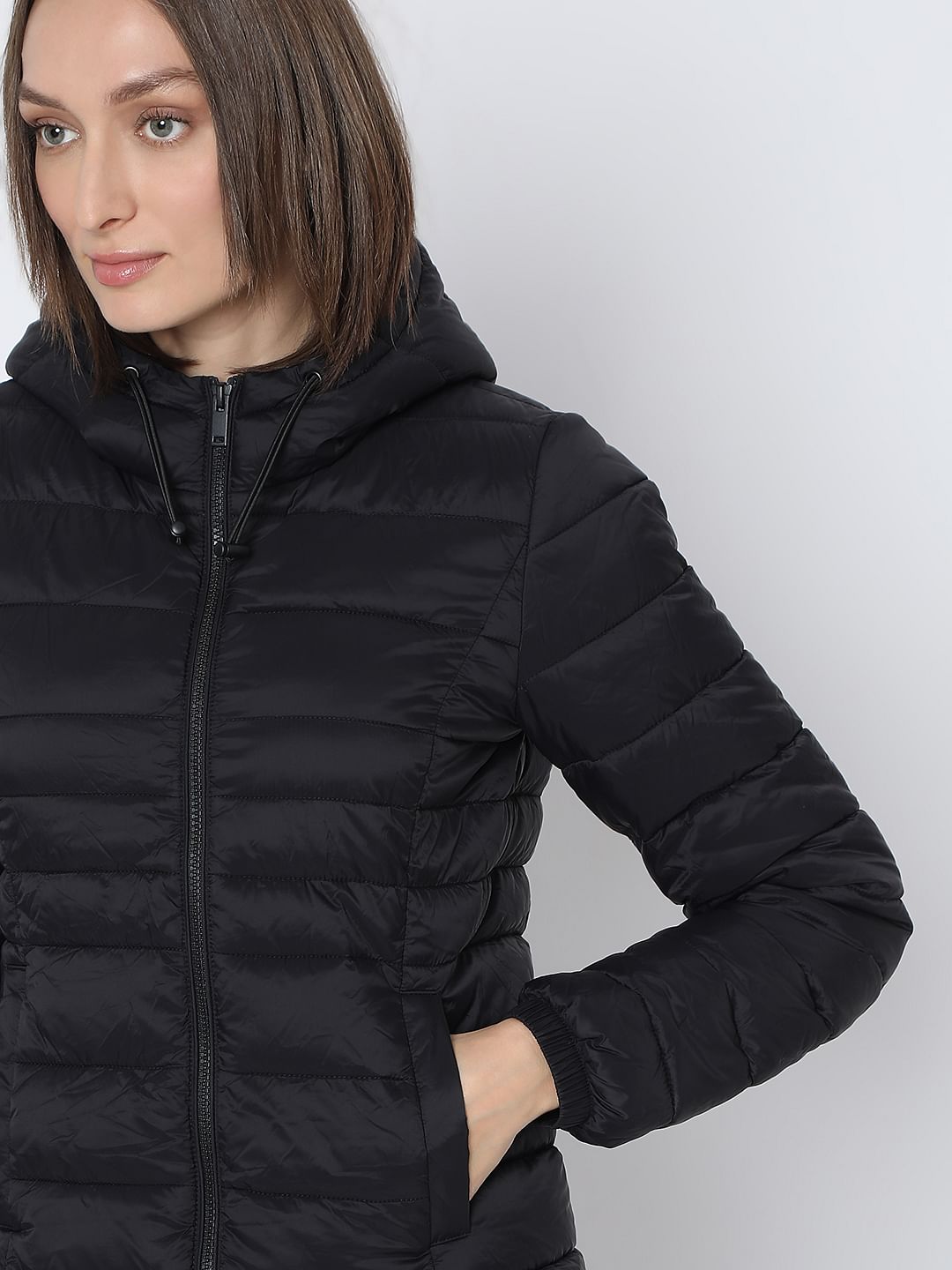 Black Short Hooded Puffer Jacket