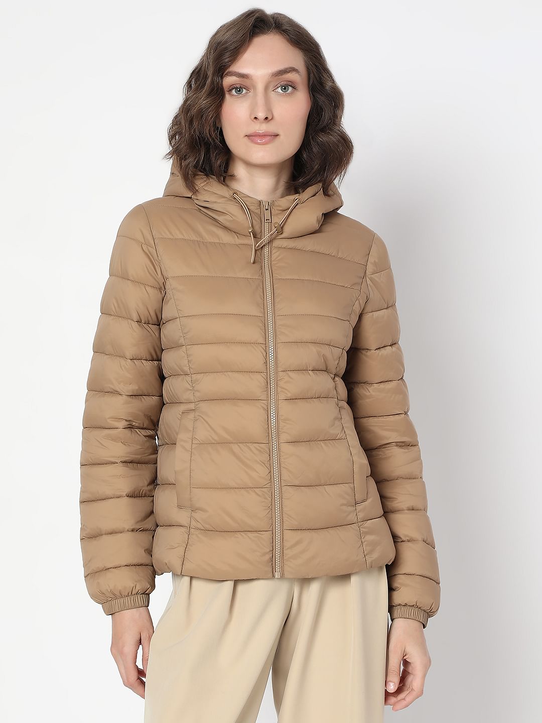 Brown Short Hooded Puffer Jacket