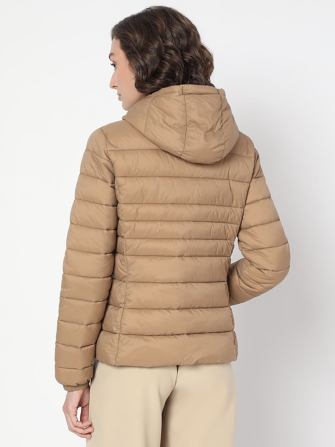 Brown Short Hooded Puffer Jacket