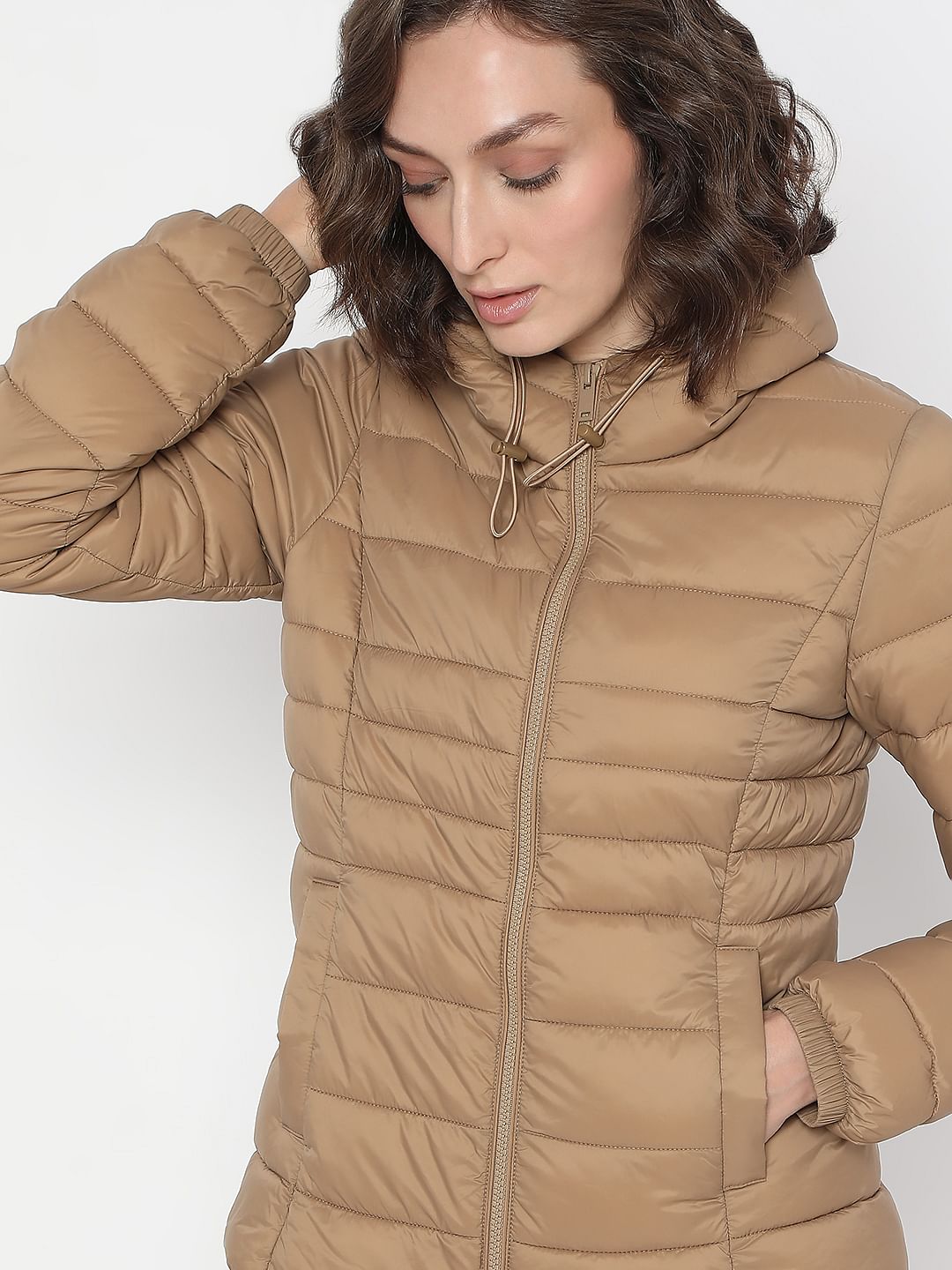 Brown Short Hooded Puffer Jacket