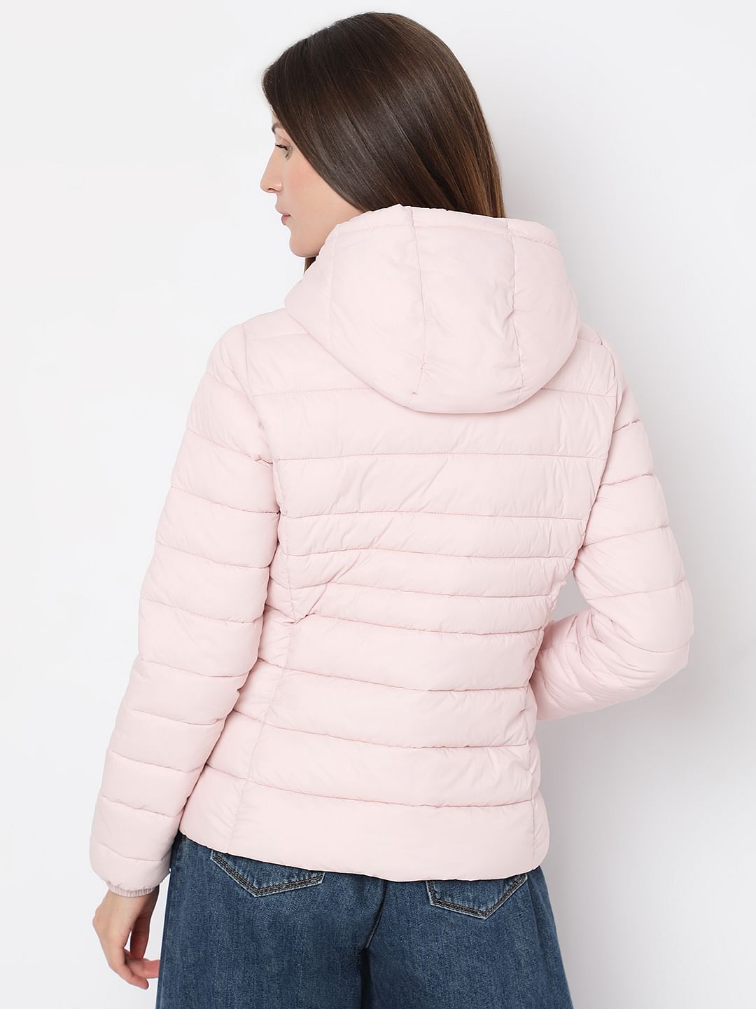 Dusty Pink Short Hooded Puffer Jacket