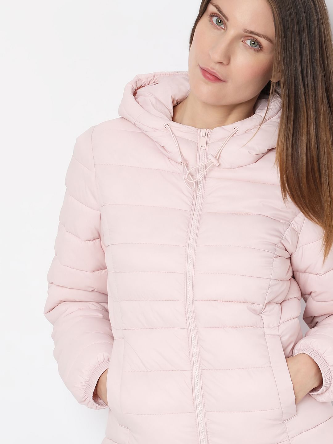 Dusty Pink Short Hooded Puffer Jacket
