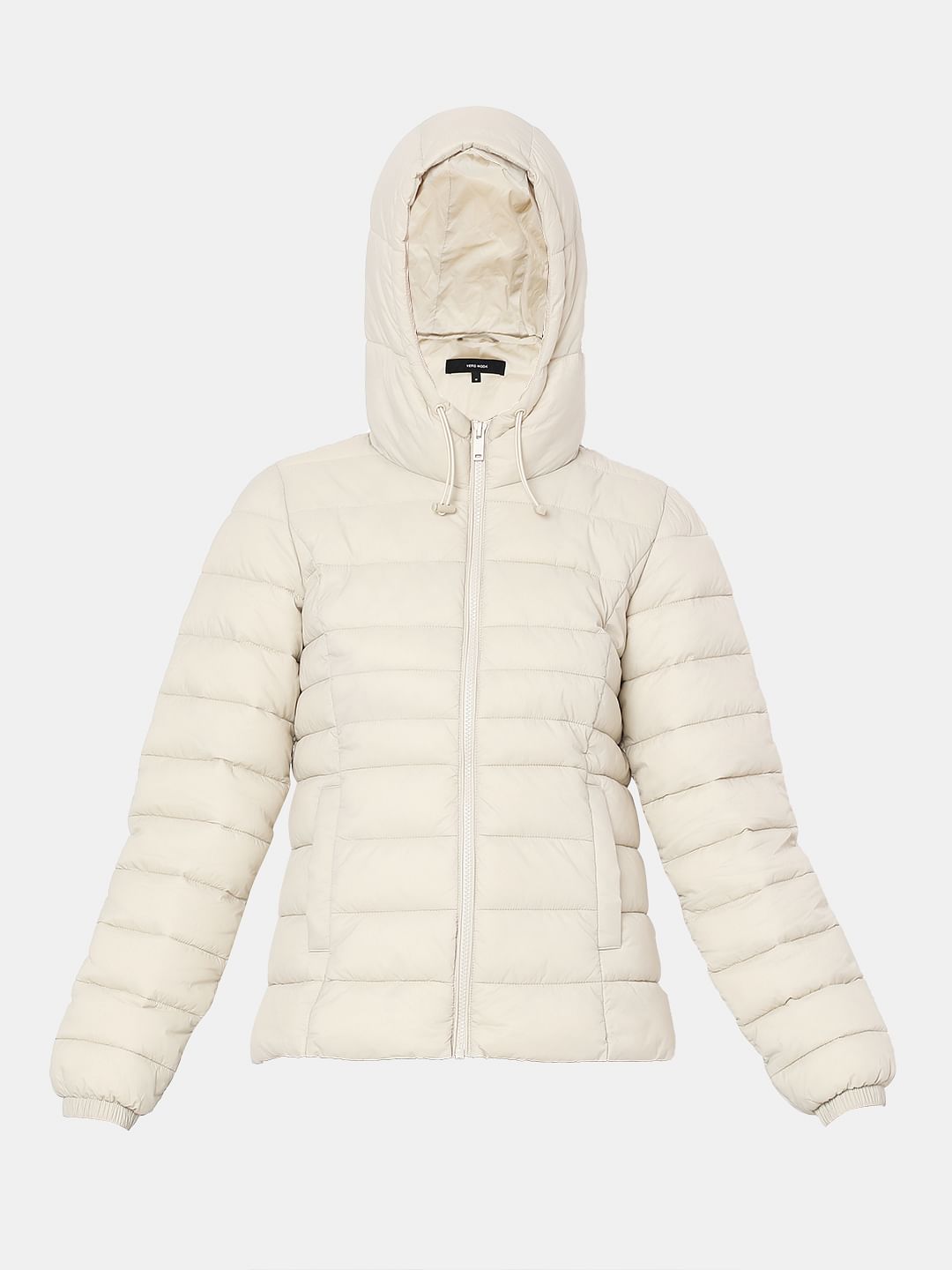 Beige Short Hooded Puffer Jacket