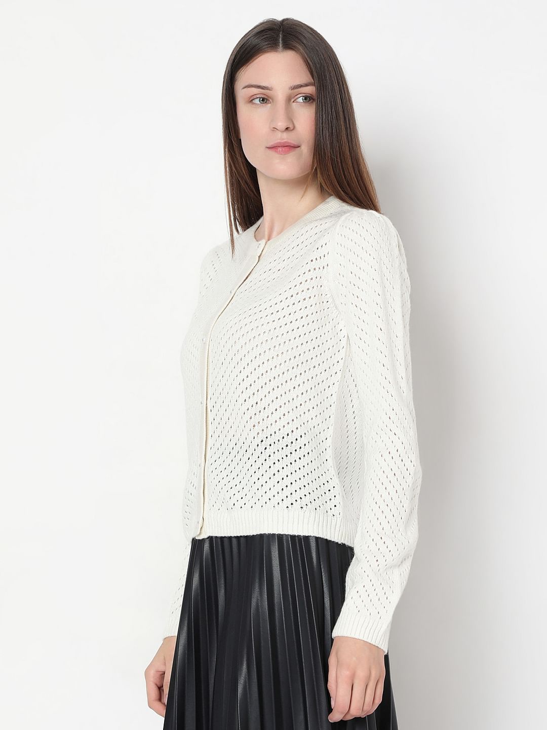 White Sequin Pointelle Cardigan